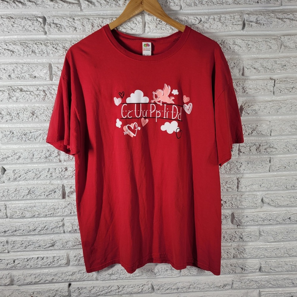 Fruit of the Loom XL Red Valentine Cupid Teacher Graphic Tee TShirt RED14E